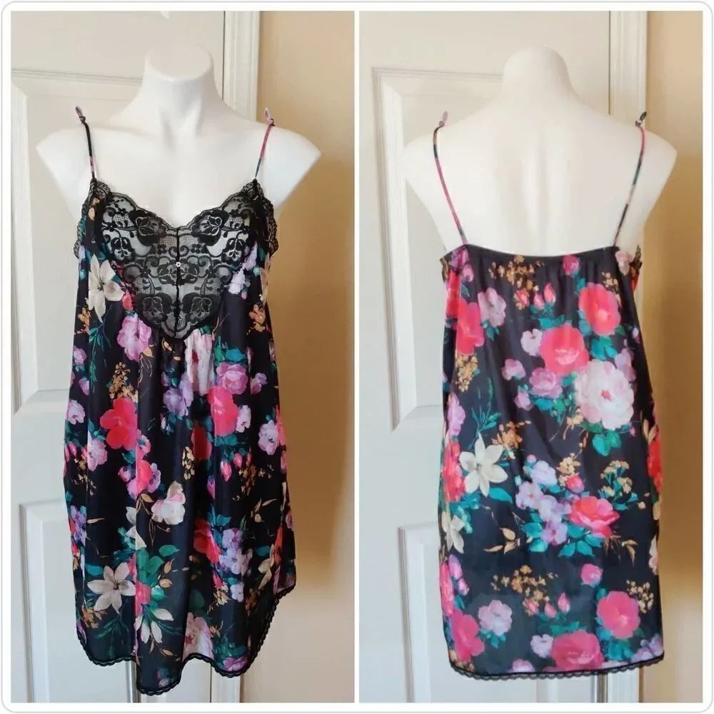 Vintage Lorraine sexy floral babydoll chemise sz M